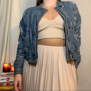 Free People Distressed Denim Tennis Jacket